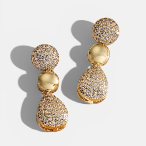 Anthropologie Jewelry - Gold Pavé Drop Earrings | 18K Gold Plated | Elegant Dangle Statement
